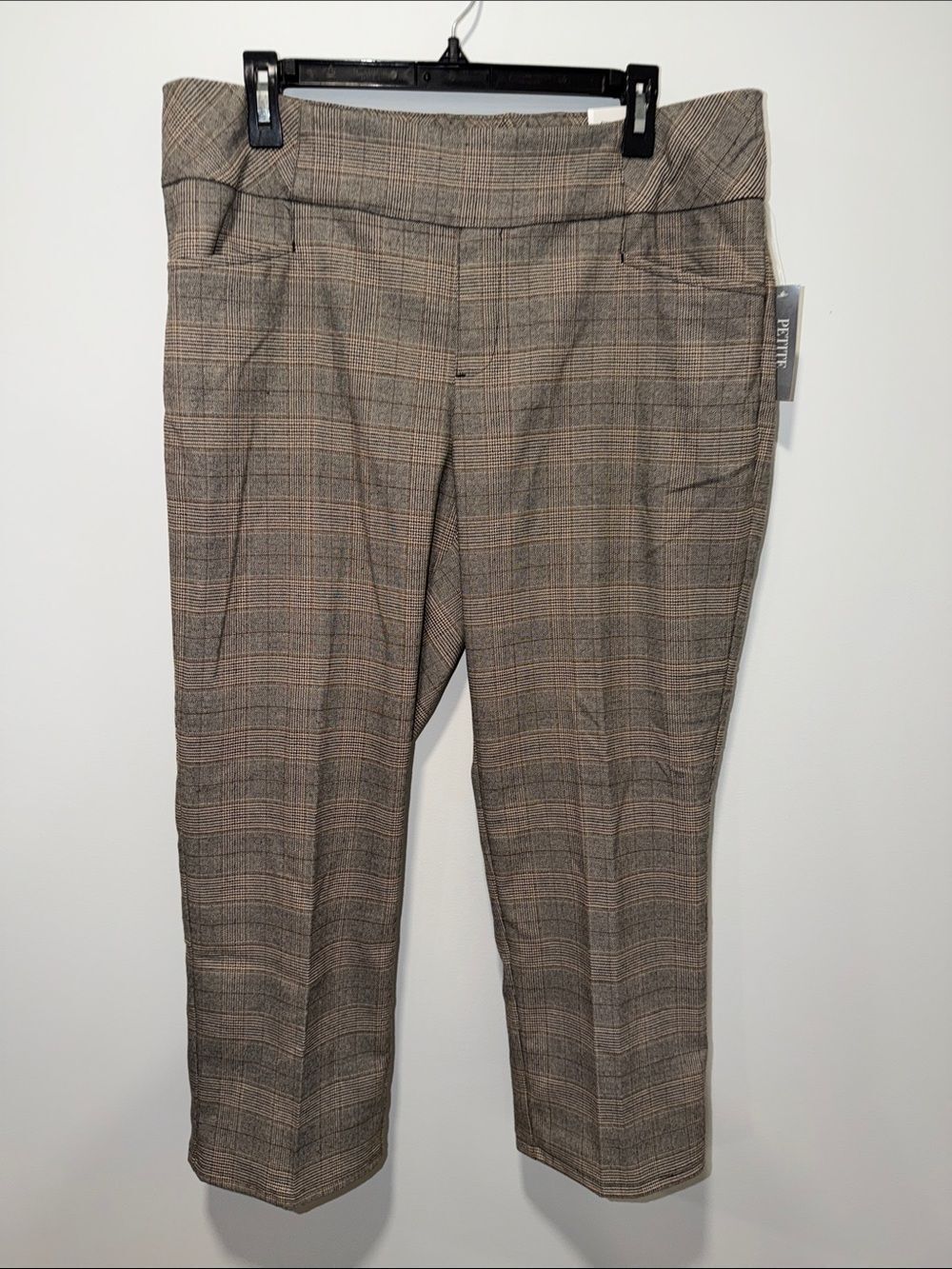 C&B 16P Tan Brown Ivory Nova Check Shaped Fit Mid Rise Pull on Pants